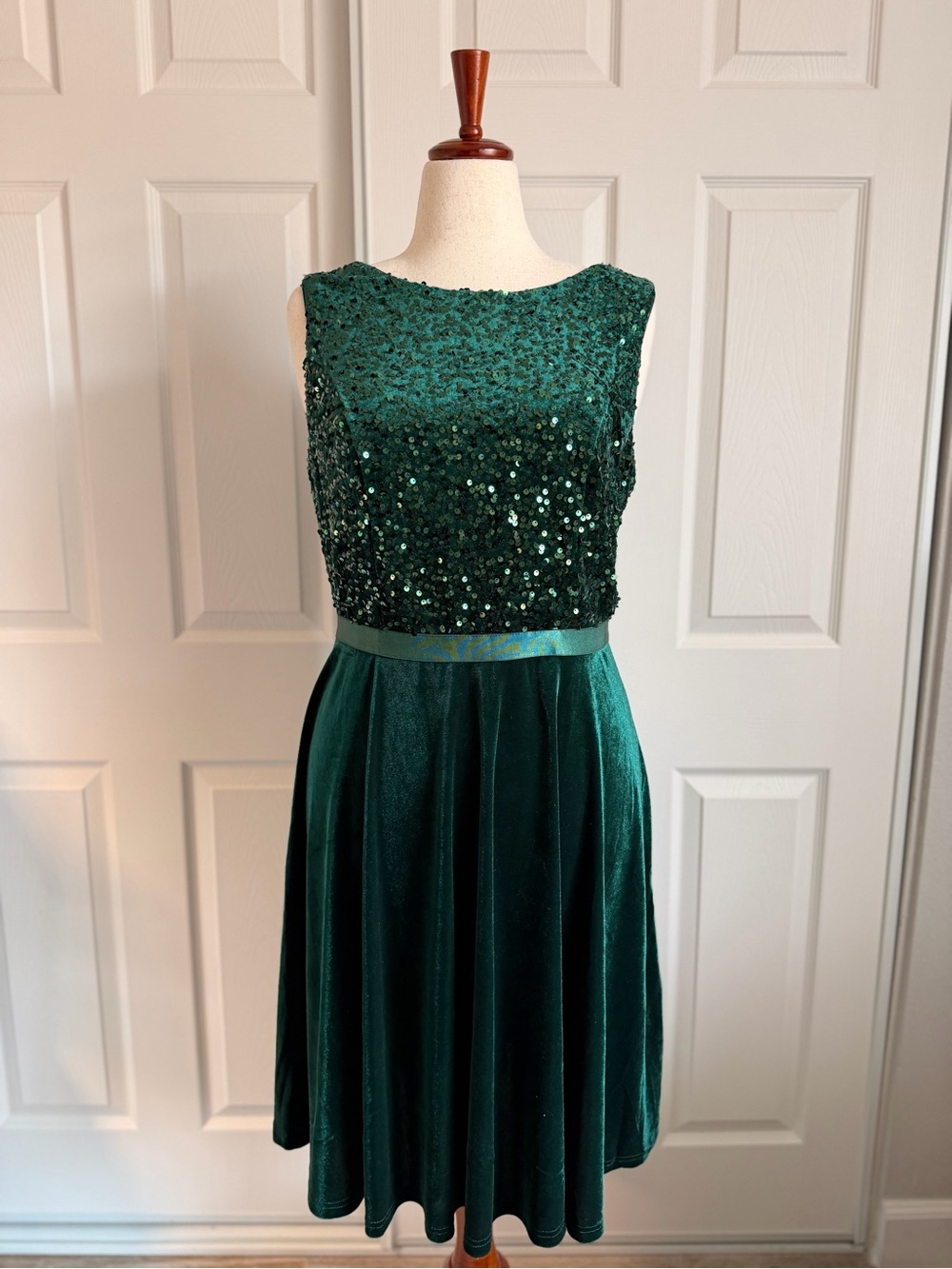 Green Sequin & Velvet Cocktail Dress